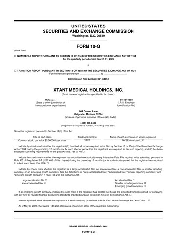 Thumbnail Xtant Medical 10-Q Quarterly Report FY 