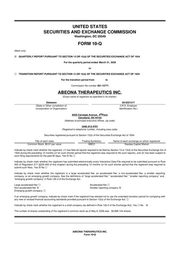 Thumbnail Abeona Therapeutics
 10-Q Quarterly Report FY 