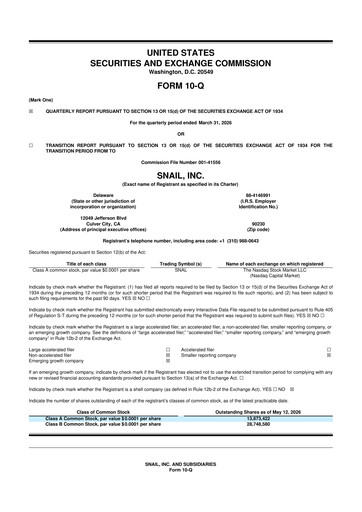 Miniature Snail Inc 10-Q Rapport trimestriel  