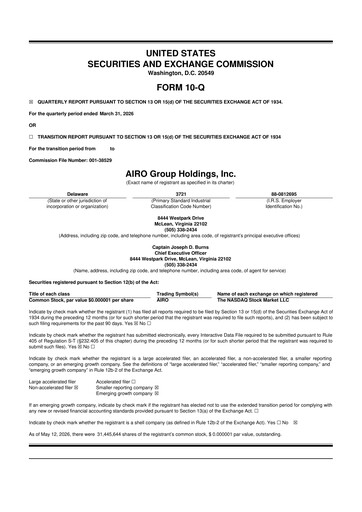 Vorschaubild AIRO Group Holdings 10-Q Quartalsbericht 2026 