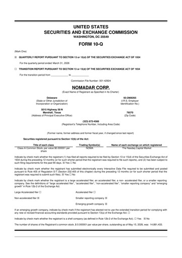 Vorschaubild NOMADAR 10-Q Quartalsbericht  