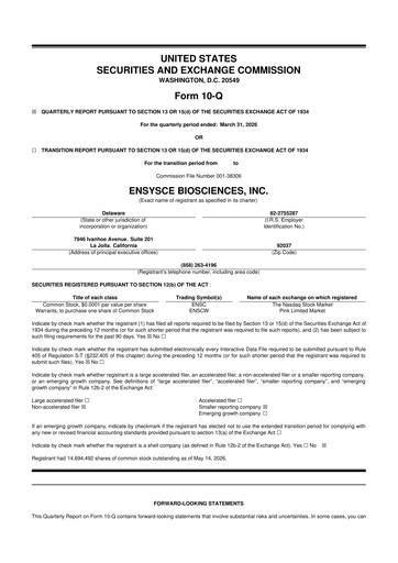 Thumbnail Ensysce Biosciences 10-Q Quarterly Report FY 