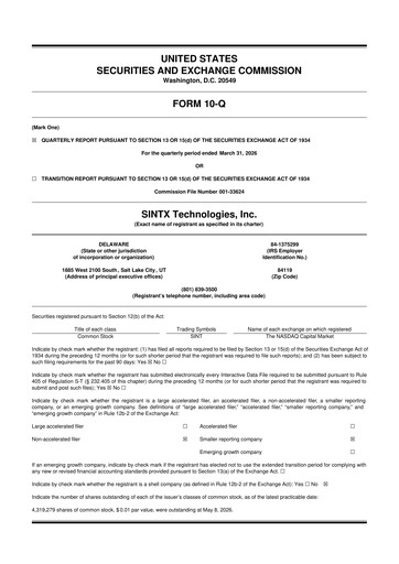 Thumbnail SINTX Technologies
 10-Q Quarterly Report FY 