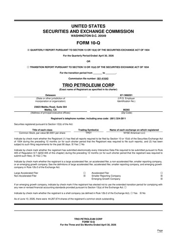 Miniature Trio Petroleum 10-Q Rapport trimestriel 2026 