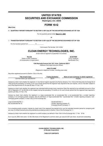 Thumbnail Clean Energy Technologies 10-Q Quarterly Report FY2026 