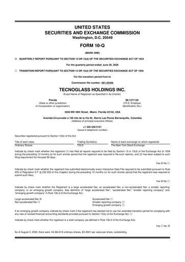 Vorschaubild Tecnoglass 10-Q Quartalsbericht 2026 