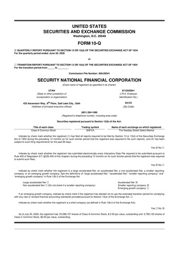 Miniature Security National Financial Corporation 10-Q Rapport trimestriel 2026 