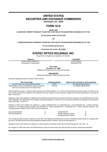 Thumbnail Syntec Optics 10-Q Quarterly Report FY2026 