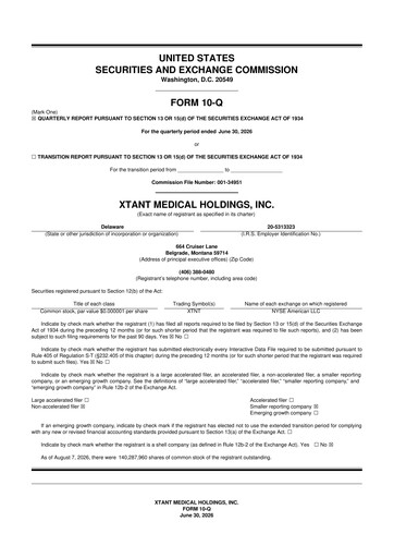 Thumbnail Xtant Medical 10-Q Quarterly Report FY2026 