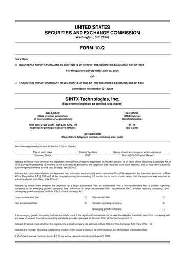 Miniature SINTX Technologies
 10-Q Rapport trimestriel 2026 