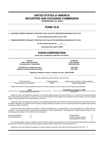 Vorschaubild Kopin Corporation
 10-Q Quartalsbericht 2026 