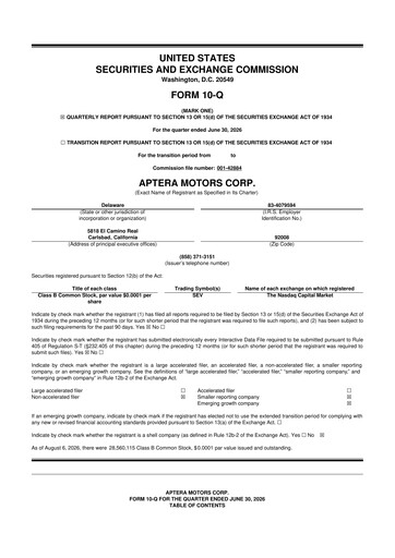 Vorschaubild Aptera Motors 10-Q Quartalsbericht 2026 