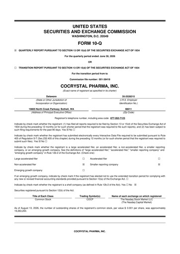 Miniature Cocrystal Pharma
 10-Q Rapport trimestriel 2026 