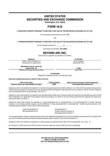 Miniature Beyond Air 10-Q Rapport trimestriel 2027 