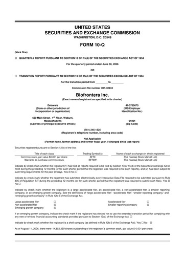 Miniature Biofrontera 10-Q Rapport trimestriel 2026 