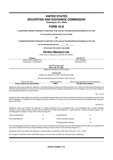 Miniature Perfect Moment 10-Q Rapport trimestriel 2027 