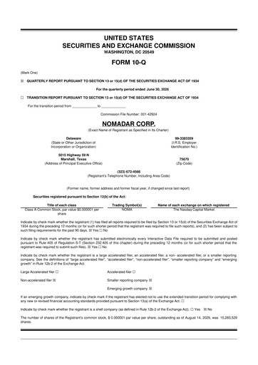 Thumbnail NOMADAR 10-Q Quarterly Report FY2026 
