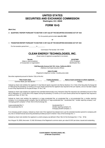 Thumbnail Clean Energy Technologies 10-Q Quarterly Report FY2026 