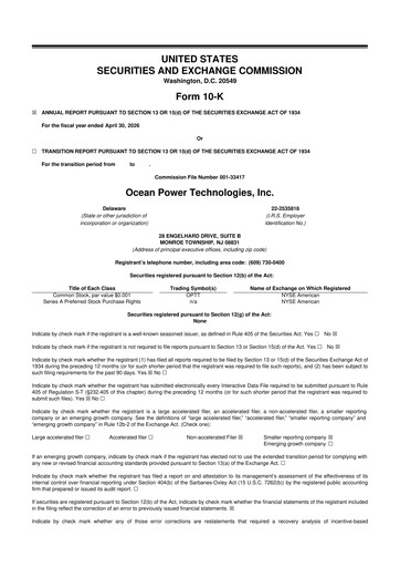 Miniature Ocean Power Technologies
 10-K Rapport annuel 2026
