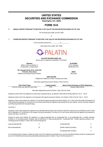 Miniature Palatin Technologies 10-K Rapport annuel 2026