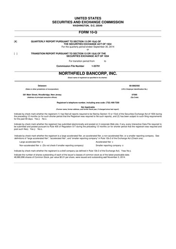 Thumbnail Northfield Bancorp 10-Q Quarterly Report FY2014 
