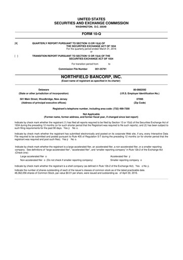 Thumbnail Northfield Bancorp 10-Q Quarterly Report FY2016 