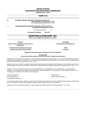 Thumbnail Northfield Bancorp 10-Q Quarterly Report FY2019 