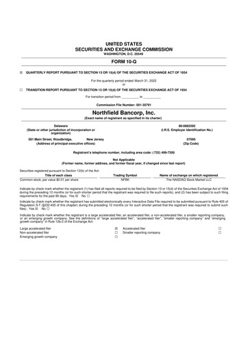 Thumbnail Northfield Bancorp 10-Q Quarterly Report FY2022 