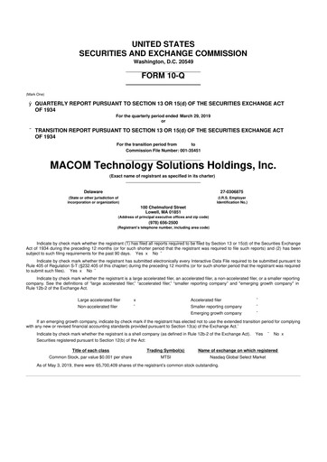 Thumbnail MACOM Technology Solutions 10-Q Quarterly Report FY2019 