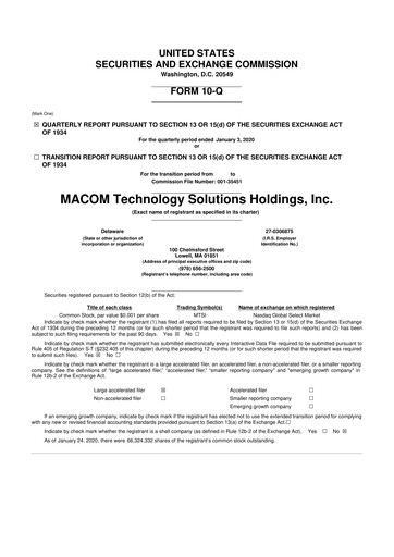 Thumbnail MACOM Technology Solutions 10-Q Quarterly Report FY2020 