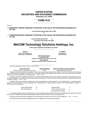 Thumbnail MACOM Technology Solutions 10-Q Quarterly Report FY2020 