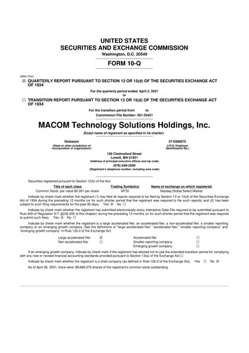 Thumbnail MACOM Technology Solutions 10-Q Quarterly Report FY2021 