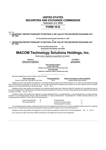 Thumbnail MACOM Technology Solutions 10-Q Quarterly Report FY2022 