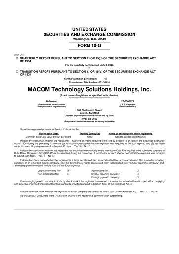 Thumbnail MACOM Technology Solutions 10-Q Quarterly Report FY2026 
