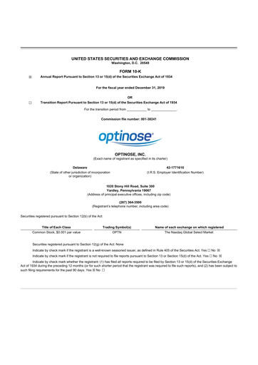 Thumbnail OptiNose 10-K Annual Report 2019