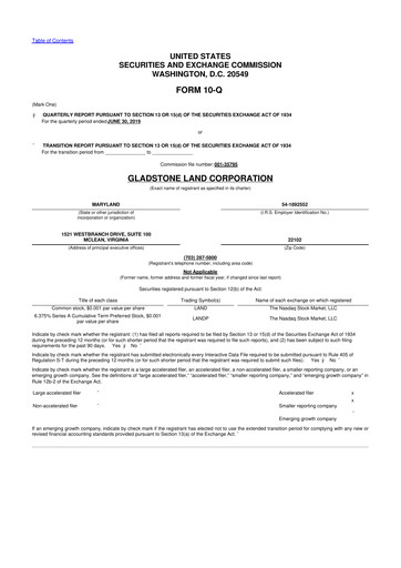 Thumbnail Gladstone Land 10-Q Quarterly Report FY2019 
