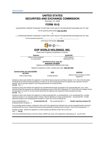 Thumbnail eXp World Holdings
 10-Q Quarterly Report FY2019 