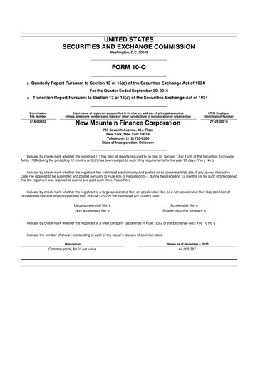 Miniature New Mountain Finance Corporation 10-Q Rapport trimestriel  