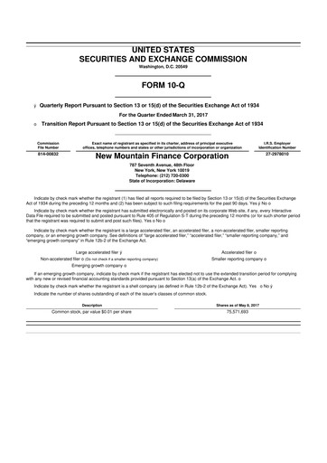 Miniature New Mountain Finance Corporation 10-Q Rapport trimestriel  