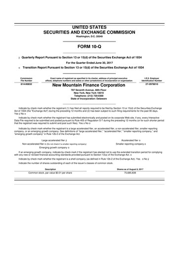 Miniature New Mountain Finance Corporation 10-Q Rapport trimestriel  