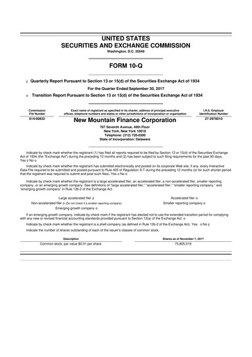 Miniature New Mountain Finance Corporation 10-Q Rapport trimestriel  