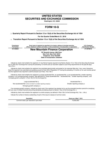 Miniature New Mountain Finance Corporation 10-Q Rapport trimestriel  