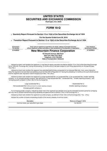 Miniature New Mountain Finance Corporation 10-Q Rapport trimestriel  