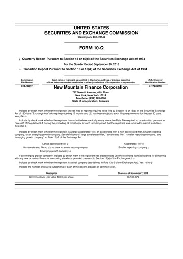 Miniature New Mountain Finance Corporation 10-Q Rapport trimestriel  