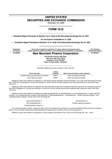 Miniature New Mountain Finance Corporation 10-Q Rapport trimestriel  