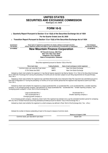Miniature New Mountain Finance Corporation 10-Q Rapport trimestriel  