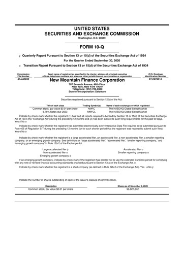 Miniature New Mountain Finance Corporation 10-Q Rapport trimestriel  