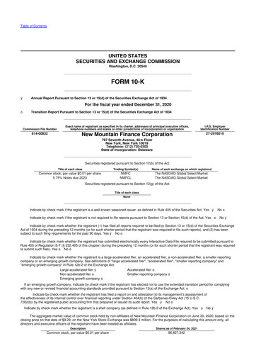 Miniature New Mountain Finance Corporation 10-K Rapport annuel 