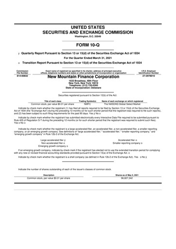 Miniature New Mountain Finance Corporation 10-Q Rapport trimestriel  