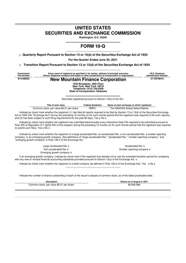 Miniature New Mountain Finance Corporation 10-Q Rapport trimestriel  
